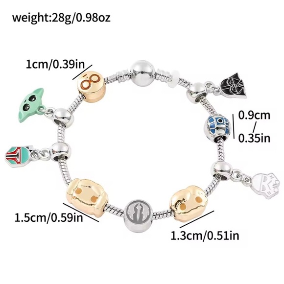 925 Sterling Silver Disney Star Wars Chibi Ensemble Themed Charm Bracelet - Picture 6 of 6